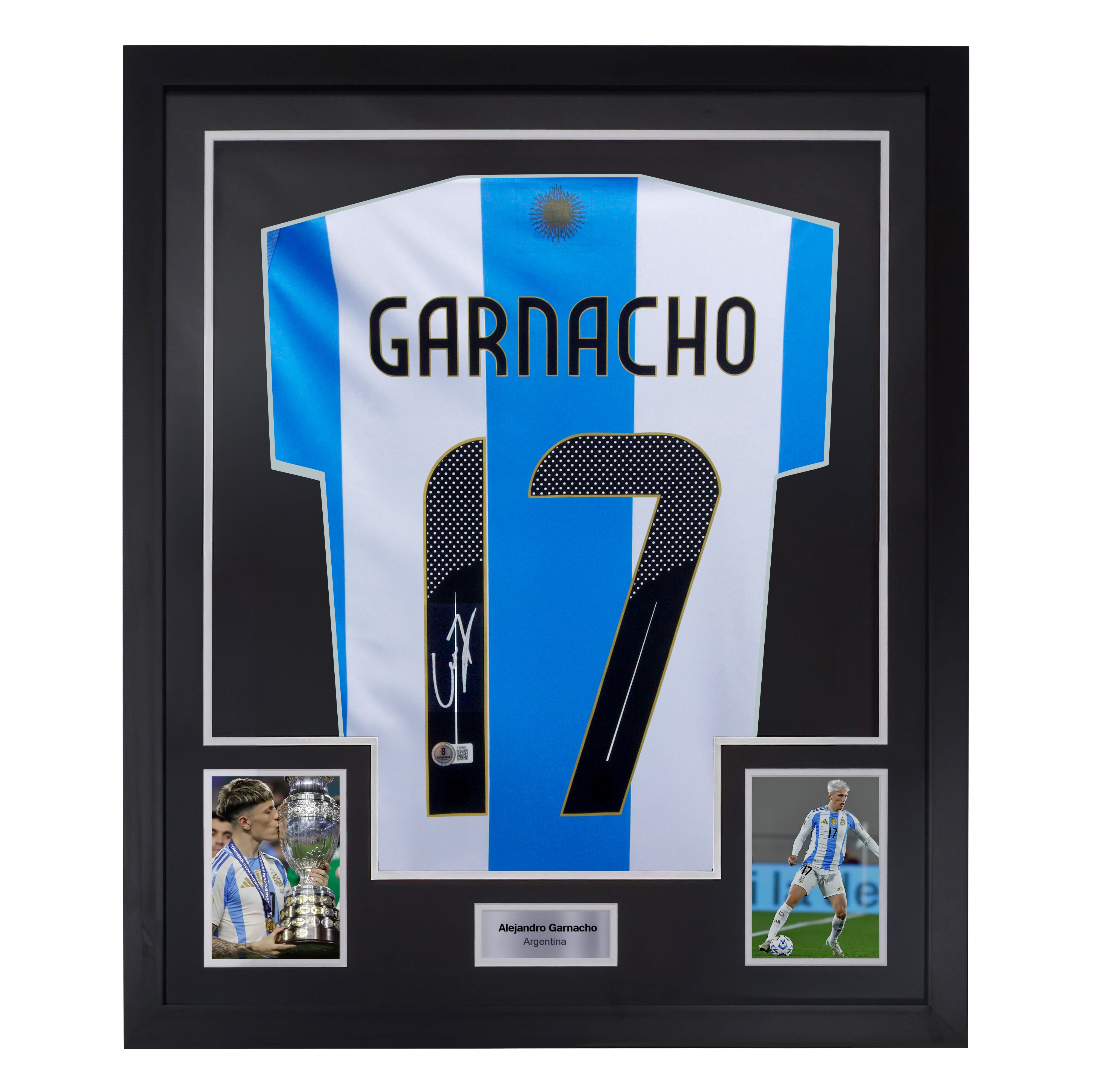 Framed Alejandro Garnacho Signed Argentina FC Home Soccer Jersey #17 with Beckett COA